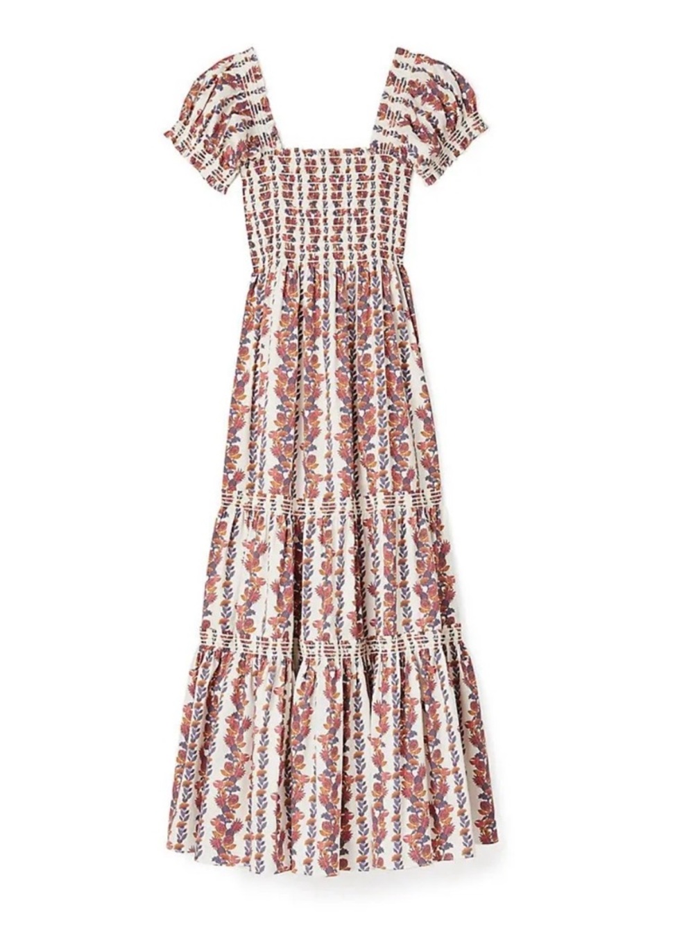 Tory Burch smocked red floral dress with pockets.